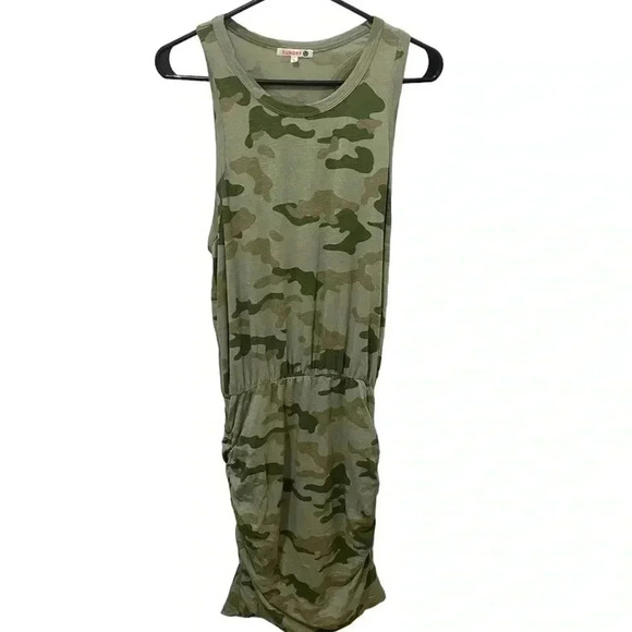 Sundry Green Camo Ruched Dress Size Large - Picture 1 of 7